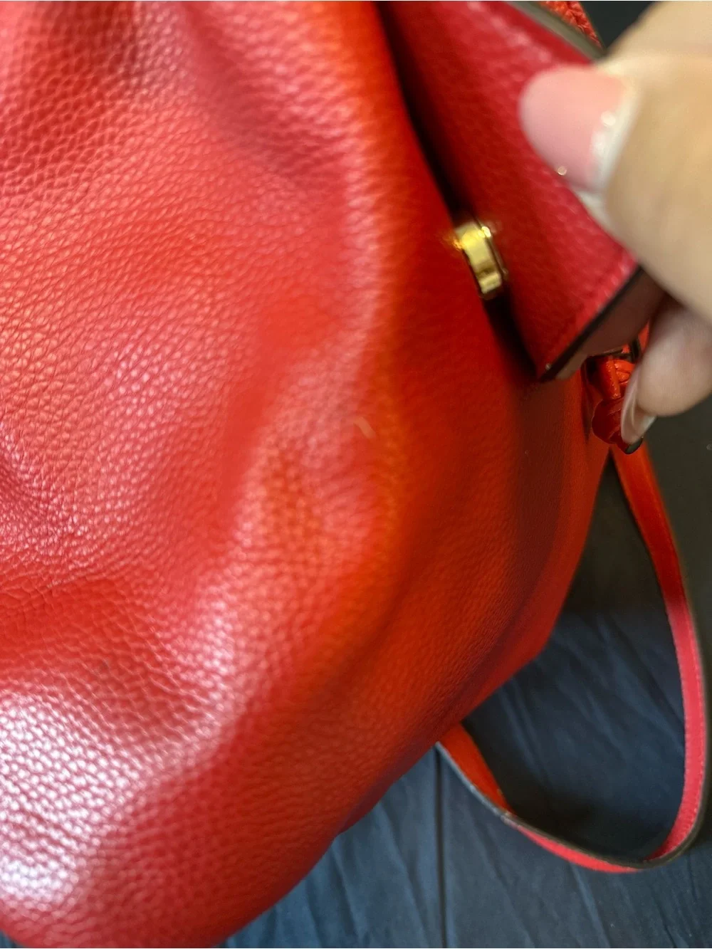 Nanette Lepore Red Pebbled Satchel with Gold Hardware